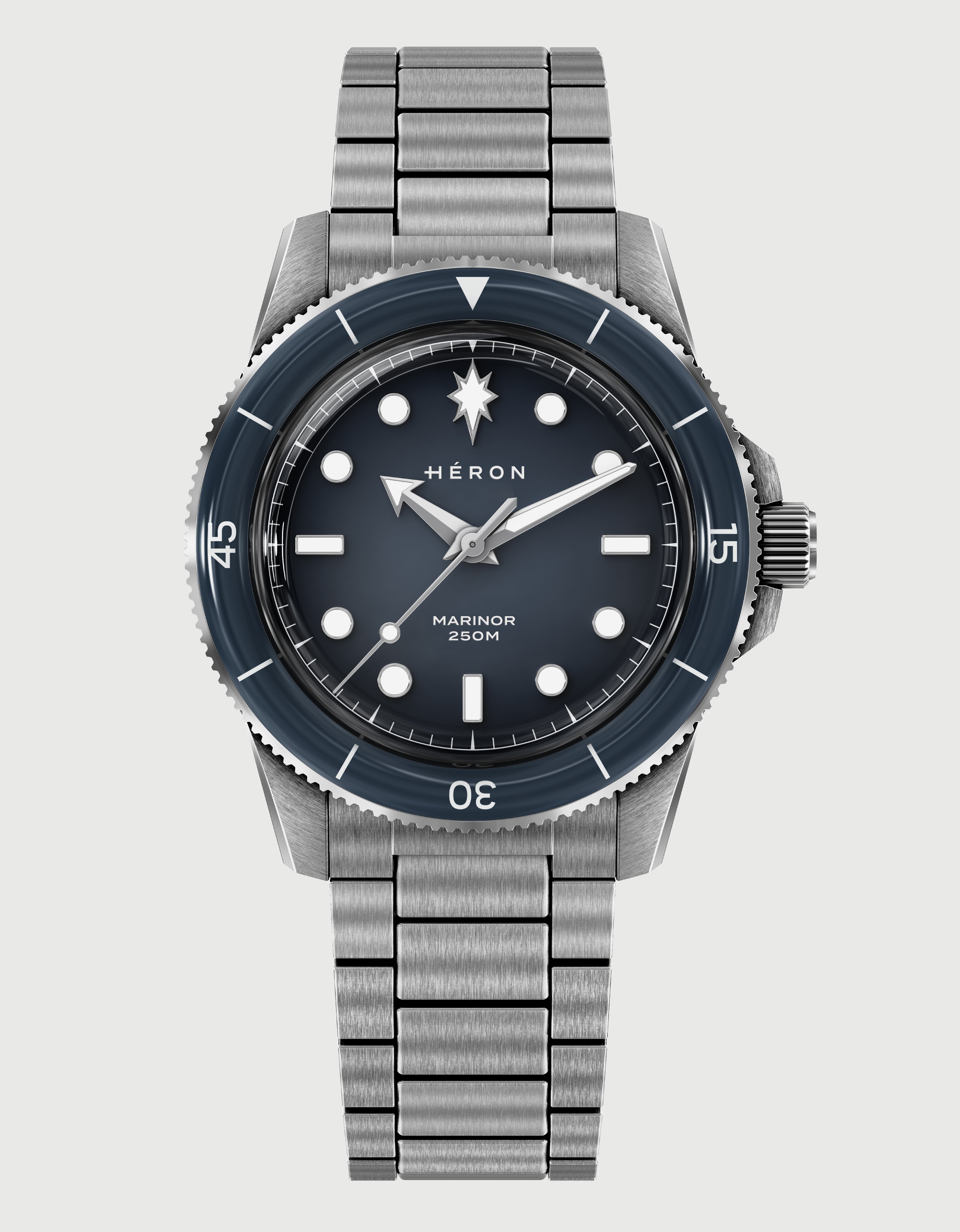 HERON MARINOR ATLANTIC BLUE マイクロブランドウォッチ Marinor - Atlantic Blue | Virtually Scratch-Proof – Héron Watches Inc.